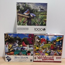 1000 Piece Puzzle Lot BIRDS TEA PARTY Birds, Blooms and Butterflies ON THE FENCE