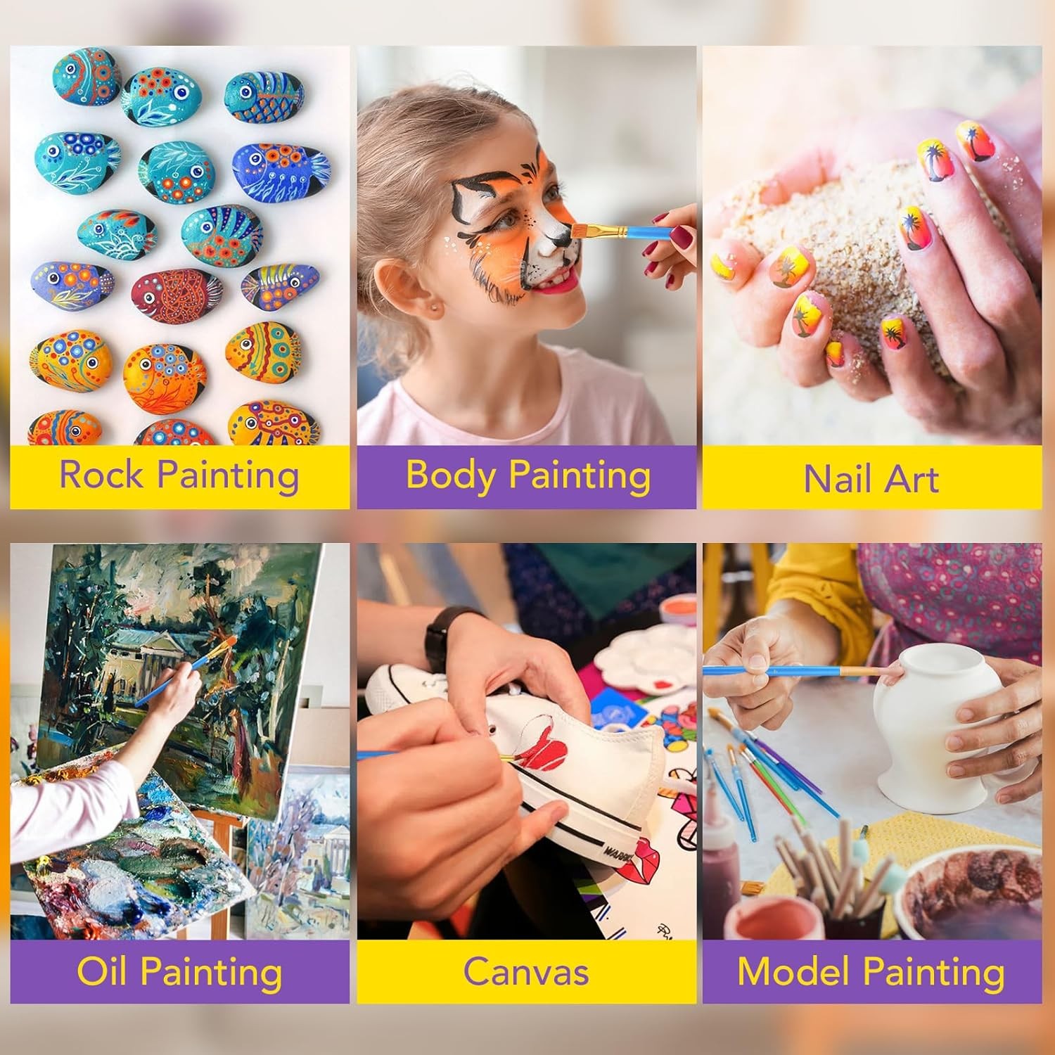 AROIC Acrylic Paint Brush Set, 36pack/360pcs Nylon Hair 360pcs, Blue 