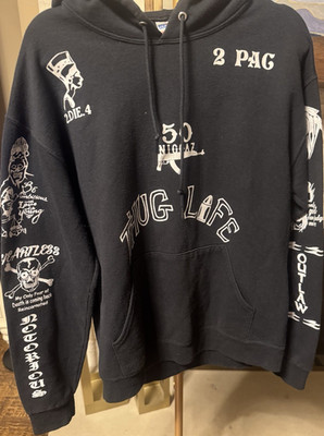 Jerzees NuBlend Thug Life 2Pac Graphic Black Hoodie Pullover Men's M