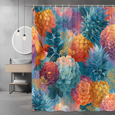 Floral Shower Curtain Tropical Flowers and Hummingbird Print