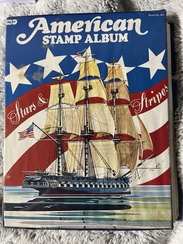 Vintage American Stamp Album w Random Used US Stamps Mixed Years