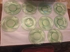Green Swirl Depression Glass Plates 6" Salad, Cake Set of 10, Vintage