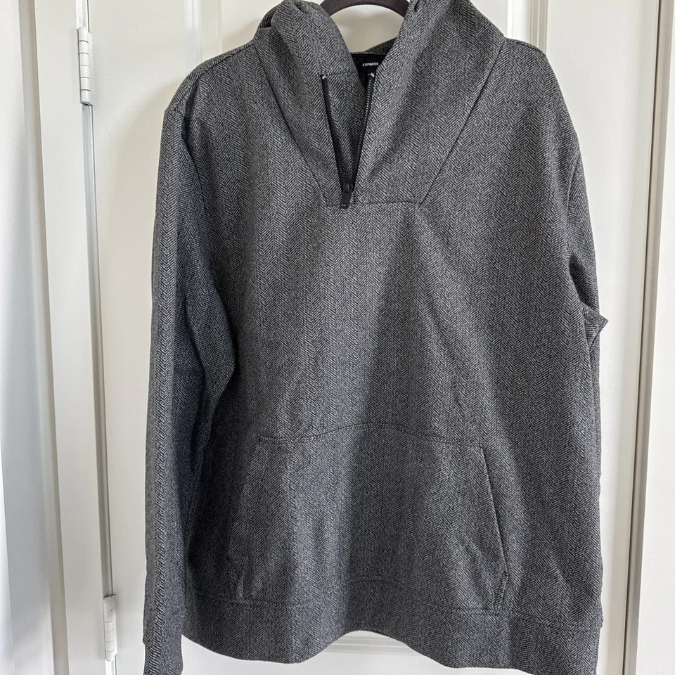 EXPRESS Hombre ESPIGA CREMALLERA SUÉTER SUDADERA CON CAPUCHA - Negro/Gris XL NUEVO CON ETIQUETAS Foto 2 de 4