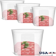 Reusable Silicone Food Storage Bags Ziplock Stand-Up Large 4 Pack Safe New