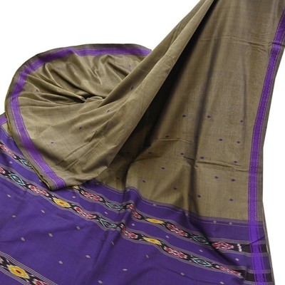 Indian Vintage Saree Purple & brown Cotton Hand woven Sambalpuri Ikat sari 5yd