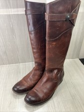 Frye Leather Knee High Riding Boots Womens Size 7 B Brown Side Zip Logo