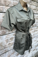 New Ladies Banana Republic Khaki Satin Belted Short Sleeve Mini Shirt Dress UK S