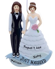 Same Sex Marriage Women Tuxedo Wedding Gown Personalized Christmas Tree Ornament