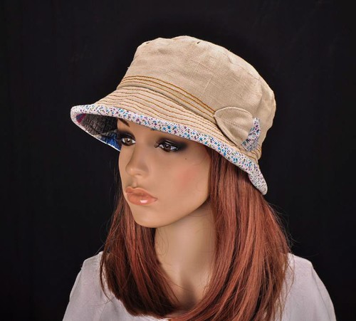 M199 Beige Cute Leaf Cotton Sun Hat Cap Boonie Outdoor Summer Women's NWT - Picture 3 of 7
