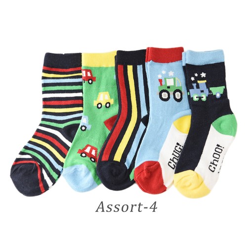 5-Pack Cotton Colorful Novelty Animals/Car/Sports/Sea Crew Socks Toddler Kids - Picture 5 of 6