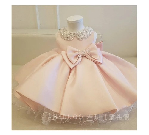Toddler White Satin Princess Baby Girl Dress Birthday Party Newborn Dress - Picture 15 of 26