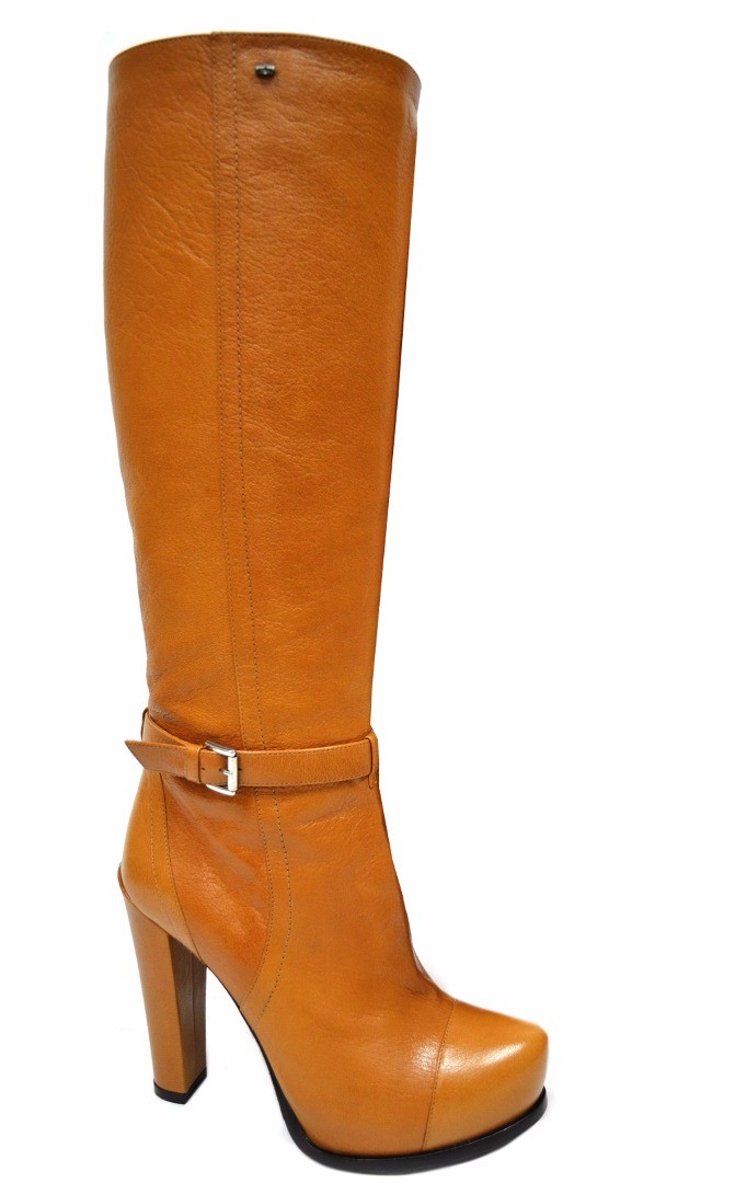 NIB SPORTMAX Caramel Brown Buckle Detail Tall Leather Boots Sz 36.5 120251A-MM NIB SPORTMAX Caramel Brown Buckle Detail Tall Leather Boots Sz 36.5 120251A-MM