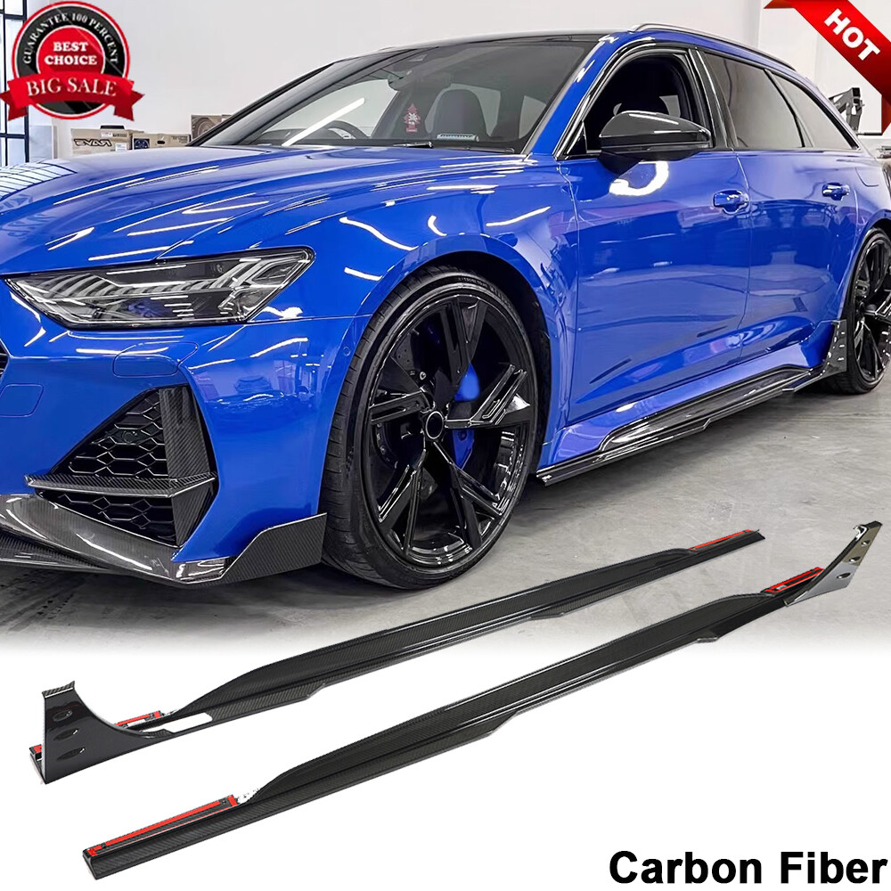 For Audi RS6 RS7 C8 Avant Wagon 19UP Dry Carbon Side Skirt Extension Lip Spoiler