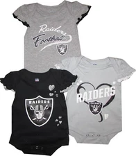 Oakland Raiders 3pc Creeper Set Girls Team Colors Infant Baby Bodysuit