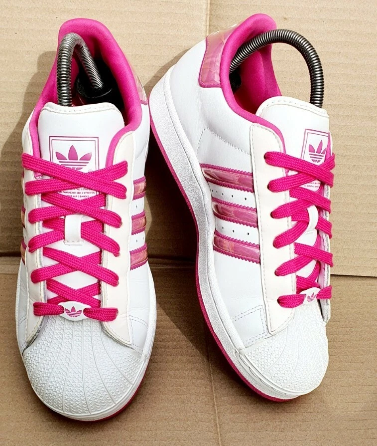 RARE SUPERSTAR SHELL TOE TRAINERS WHITE WITH PINK RIBBON SIDES SIZE 5 UK | eBay