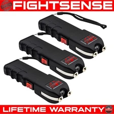 FIGHTSENSE 3PC Heavy Duty Rechargable StunGun with LED Flashlight for SelfDefens