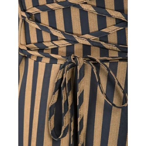 Striped Single Breasted Jacket Vintage V-neck Long Sleeve Outwear Khaki / XL(12) - Picture 3 of 7