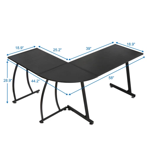 White/Brown/Black L-Shaped Computer Desk Gaming Table with Large Desktop Home  - Picture 3 of 25