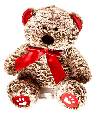 Animal Adventure Teddy Bear Plush Frosted Brown Red Bow Paws & Ears Super Soft