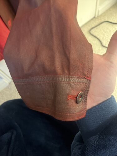 HUGO BOSS JENA RED MENS SOFT Suede Leather GOATSKIN JACKET SHIRT Missing Button - Picture 6 of 11