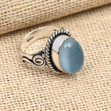 Unique Blue Chalcedony Gemstone Handmade 925 Sterling Silver Ring Jewelry