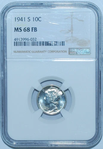 1941 S NGC MS68FB Full Bands Mercury Dime