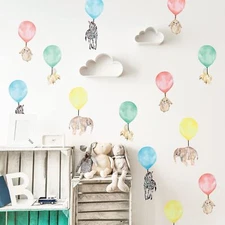 Vieli Arte Small Transparent Balloon Animals Watercolor Wall Decals. Hand Pai...
