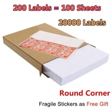 20000 Half Sheet Shipping Labels 8.5x5.5 Self Adhesive Rounded 2 Per Sheet