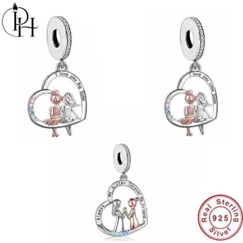 Big & Little Sister Charm, I Love You Gift, Always My Sister 925 Silver Heart - Picture 1 of 8
