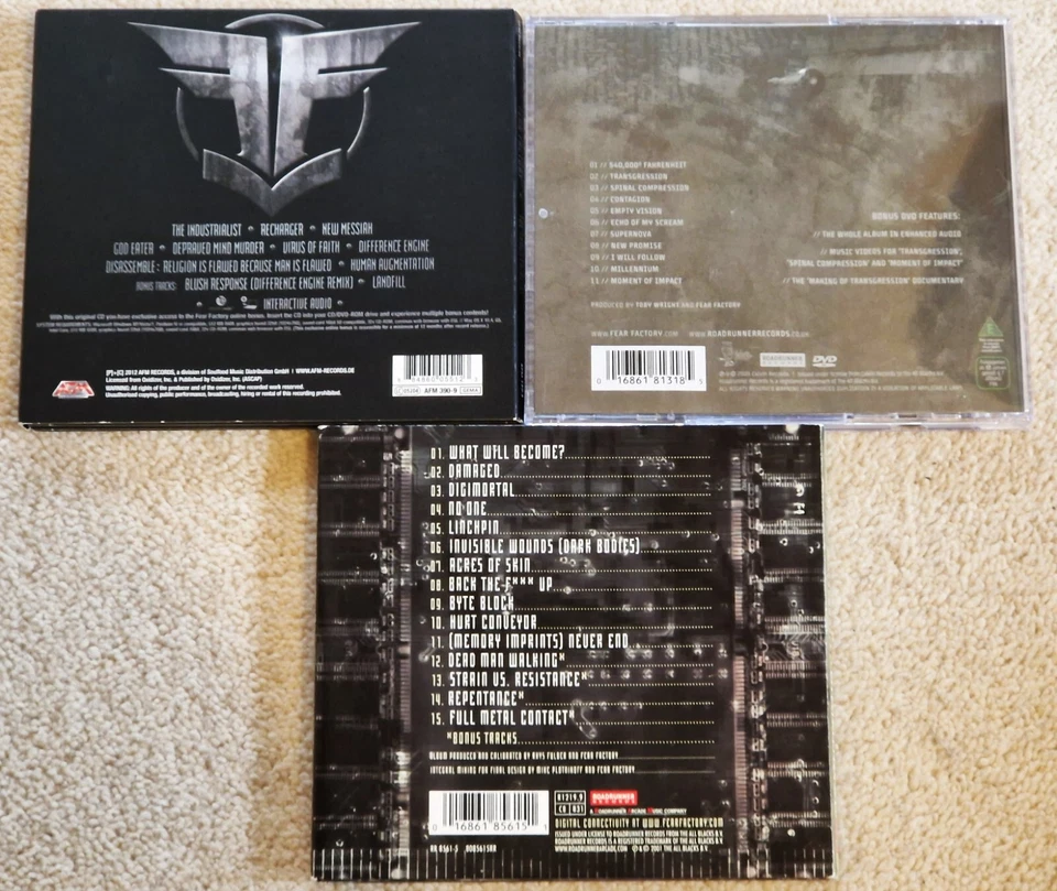 FEAR FACTORY - JOB LOT VG+ COND 3xCDs Transgression +DVD/Industrialist + 1 more - Image 2 of 3