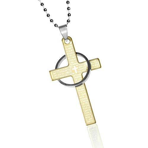 Necklace Stainless Steel Cross Ring Prayer Inscription Men Women Ball Chain Pendant 1890₽