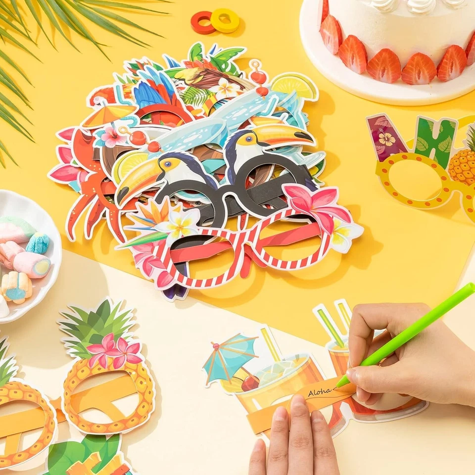 Paquete de 32 vasos de papel Luau - accesorios tropicales para fotomatón de piscina y playa Foto 2 de 4