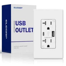 ELEGRP 4.2 Amp Type A + Type C USB Charger Wall Outlet 20 Amp Outlet 4-Pack