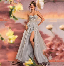 Sexy 3D Flower Strapless Sweet Sleeveless Wedding Dresses Side Split Bridal Gown