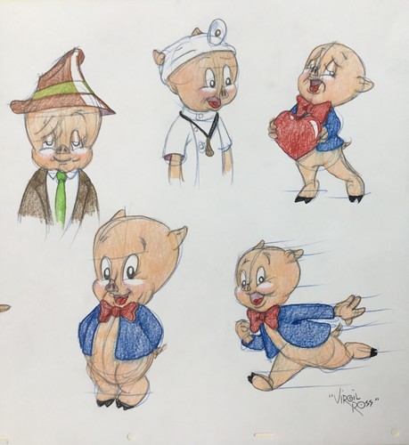 Hoja Modelo Firmada Original Virgil Ross Dibujo Cerdo Porcino I Enmarcada Personalizada - Imagen 5 de 6