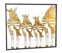 "Wanddekoration \" Zebrafamilie\" Wandbild Metallbild Wanddeko Bild Schwarz/Gold "