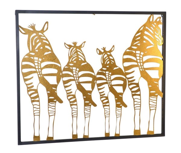 "Wanddekoration \" Zebrafamilie\" Wandbild Metallbild Wanddeko Bild Schwarz/Gold "-image