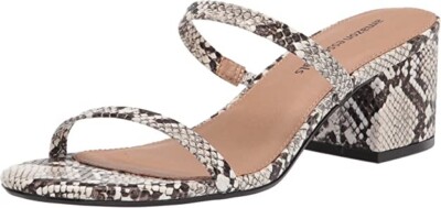 Amazon Essentials Womens Thin Two Strap White Snake Heeled Slide Sandal Size 9.5