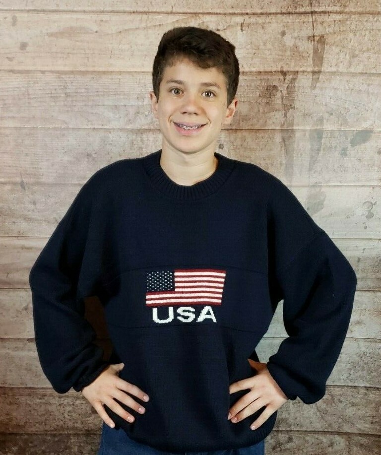VTG Men's 'New Era' Brand Navy-Blue American Flag USA Crewneck Sweater XL