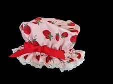 Strawberry (large print) bath Mob Mop hat cap photo prop nb,3,6,9,12,18 24 mo