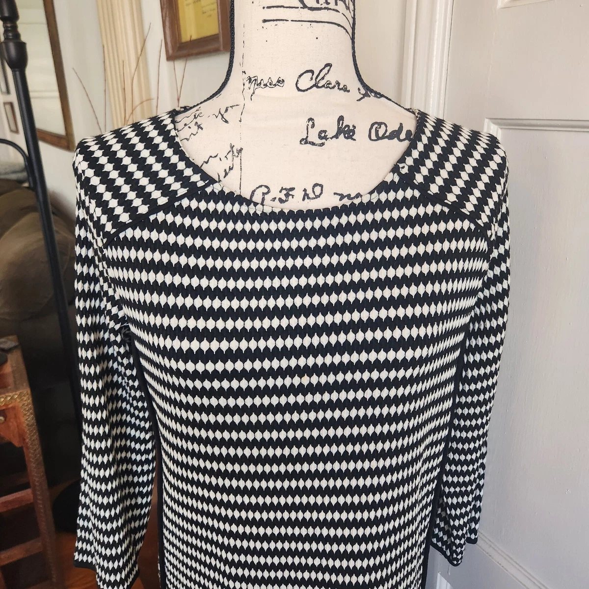 Promod Black White Stretch Dress Sz L eBay