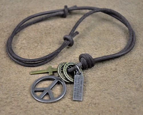 Handmade Adjustable Punk Cool Leather Cord Long Necklace Cross Pendants - Image 2 of 3