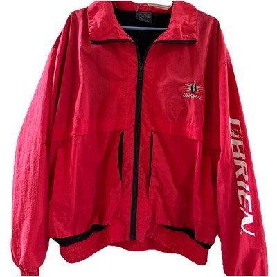 O'BRIEN - Surf Ski Red Zipper Embroidered Windbreaker Coat Jacket XL Made Hong K