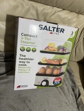 Salter Compact 3-Tier Electric Food Steamer 3L 60 Min Timer White/Black