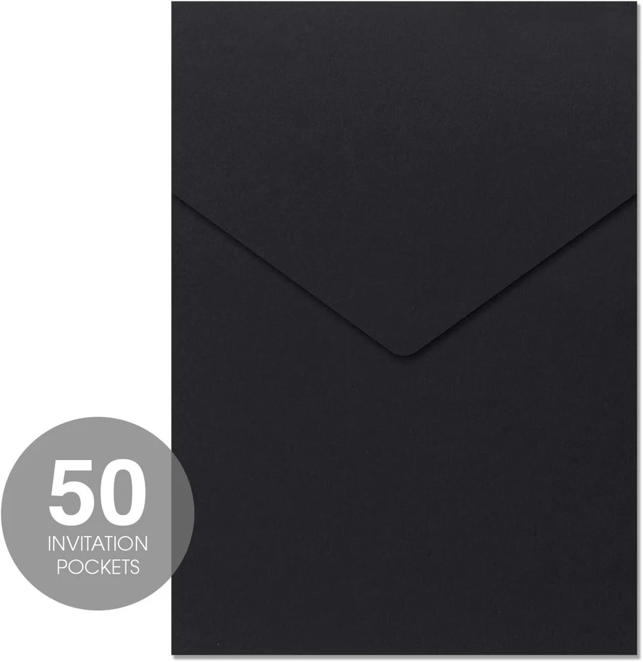 Carpetas de bolsillo lisas negras de alta calidad - 50 sobres sellantes para eventos Foto 4 de 4