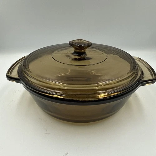 Vintage Anchor Hocking 1.5 Quart Amber Brown Casserole Dish With Lid