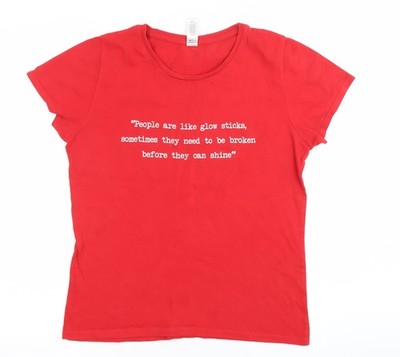 B&C Collection Damen T-Shirt rot Baumwolle S Zitat Print Freizeit