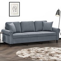 3-Sitzer-Sofa Mit Zierkissen Dunkelgrau 180 Cm Samt