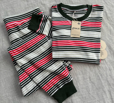 Pact NWT  Unisex  Adults  100%  Organic Cotton Stripe  Pajamas Set  Size XL