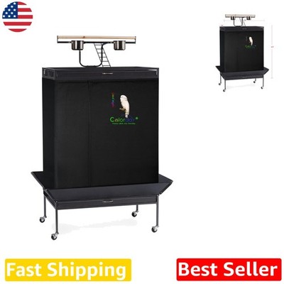 Durable Extra Large Bird Cage Cover - Play Top Design, Black, Easy Install, 45''